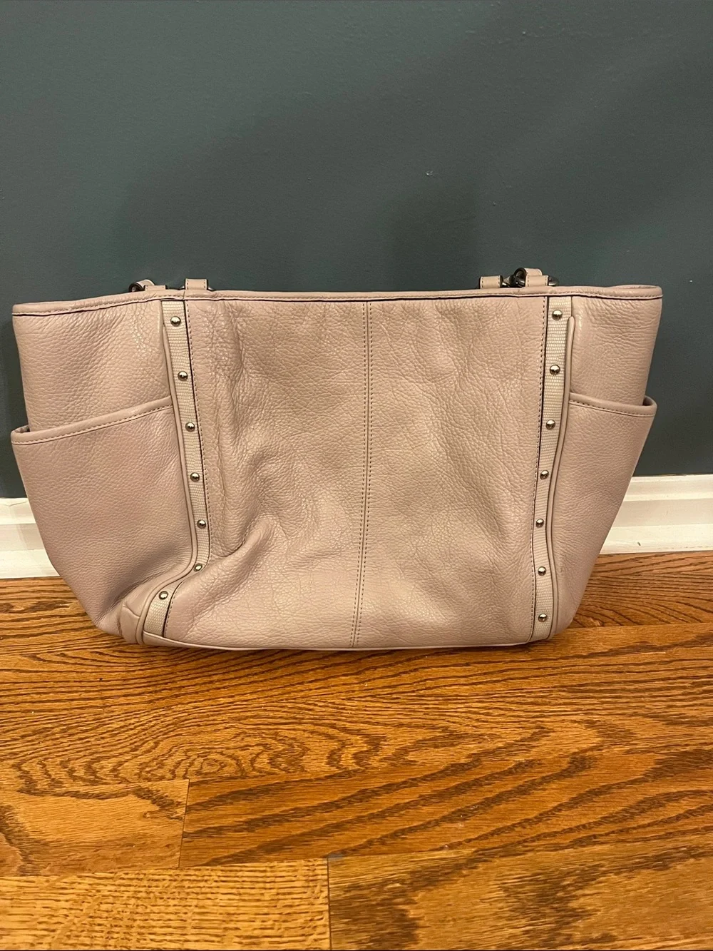 COACH Putty PARK STUDDED CARRIE TOTE Purse Bag F 31286